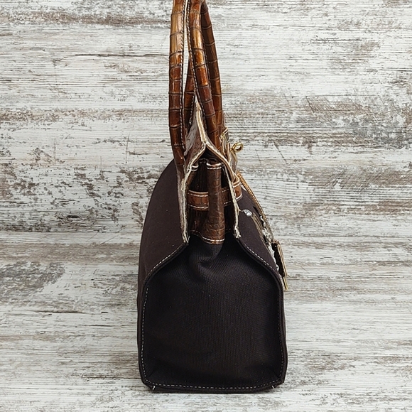 🟧Accessoires De Mademoiselle Cova Leather Croc & Canvas Bag - Picture 9 of 16